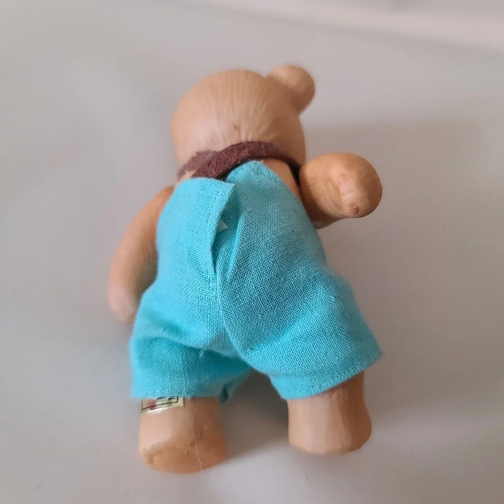Homco Porcelain Teddy Bear Boy Jointed Fabric Clothing Vintage